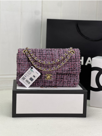 Ch*el classic 11.12 handbag tweed & gold-tone metal   6 × 9.9 × 2.5 in