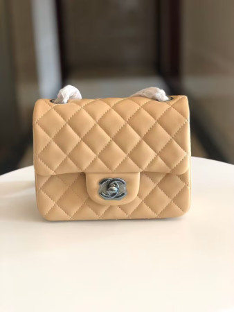 Ch*el mini classic handbag lambskin & silver-tone metal 13.5x 17x8cm