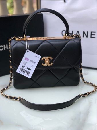 Ch*el flap bag with top handle 6.6 × 9.8 × 4.7 in