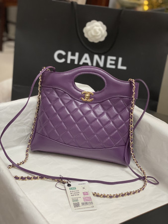 Ch*el mini shopping bag shiny lambskin & gold-tone metal 22x23x5.5cm