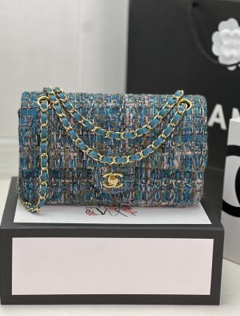 Ch*el classic 11.12 handbag tweed & gold-tone metal 6 × 9.9 × 2.5 in