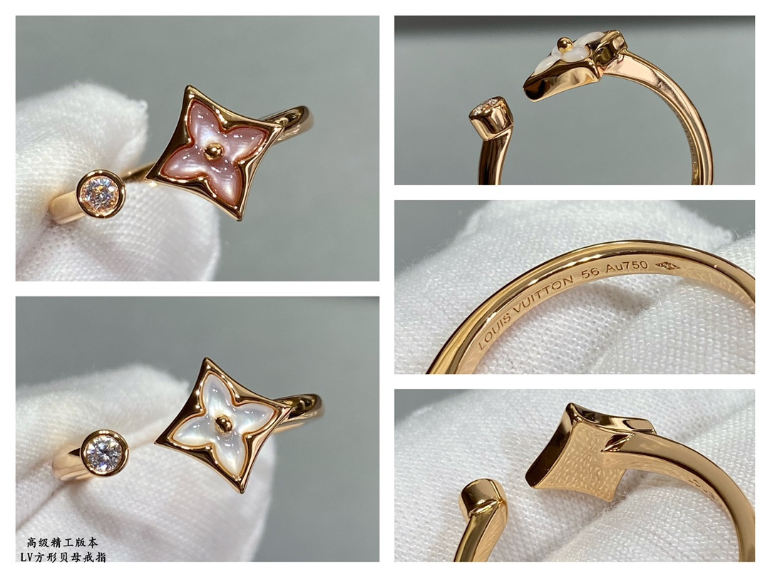 l0*is V*t0n square mother-of-pearl ring