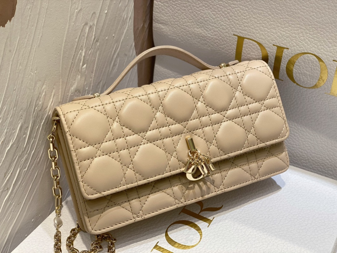 miss D*or mini handbag beige cannage woven pattern lambskin s0980onmj-m116 21 x 11.5 x 4.5 cm