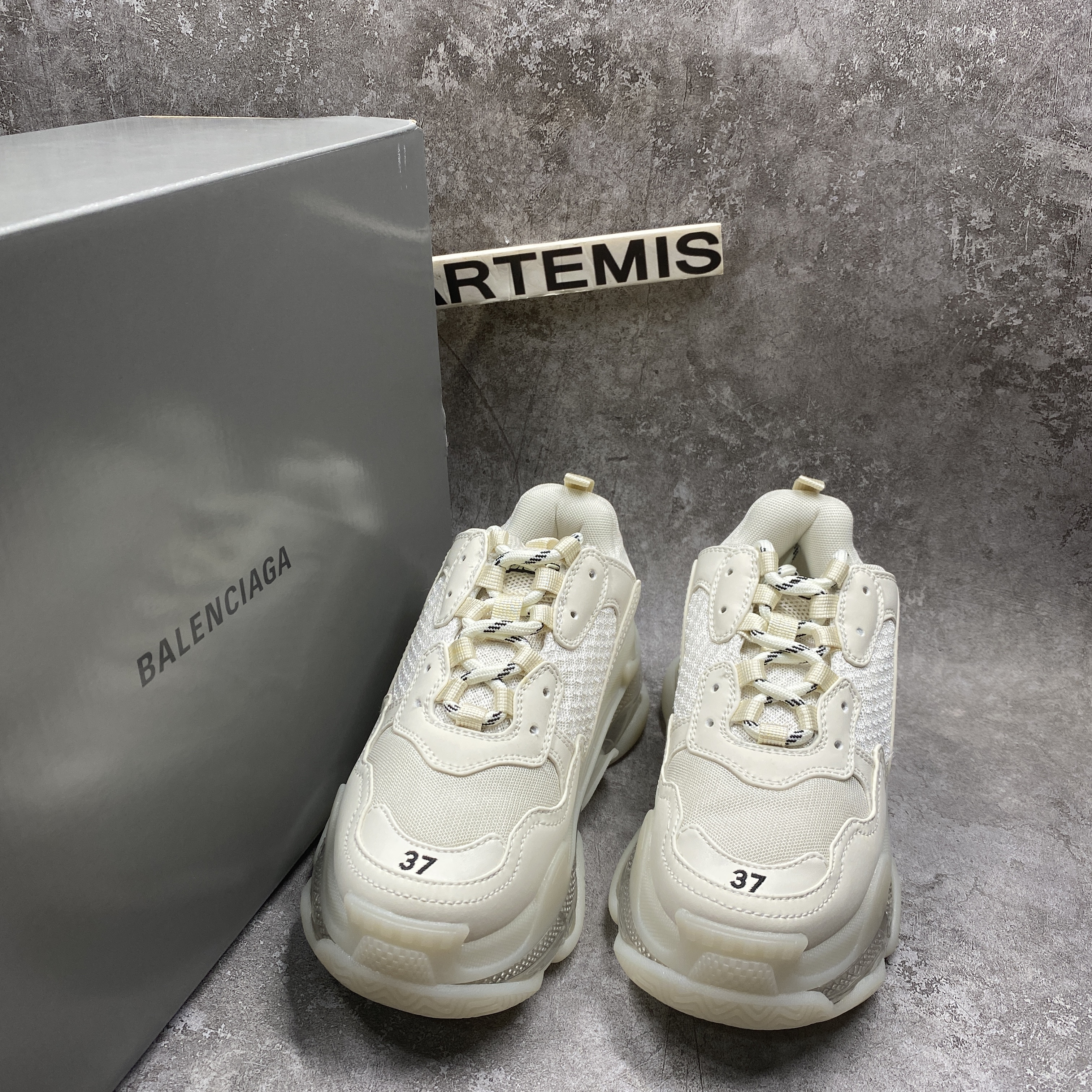 Balencag  Off-White Clear Sole Triple S Sneakers