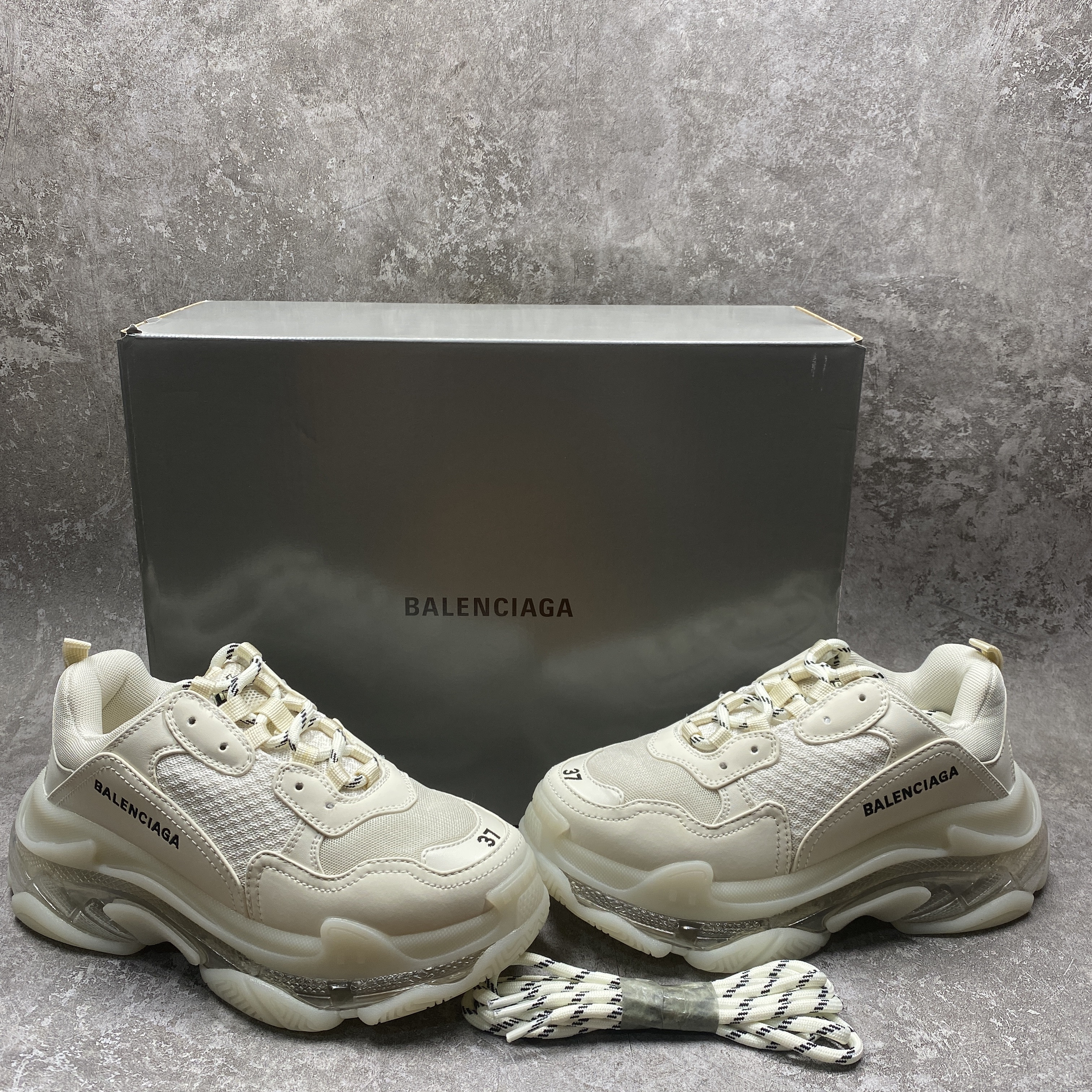 Balencag  Off-White Clear Sole Triple S Sneakers