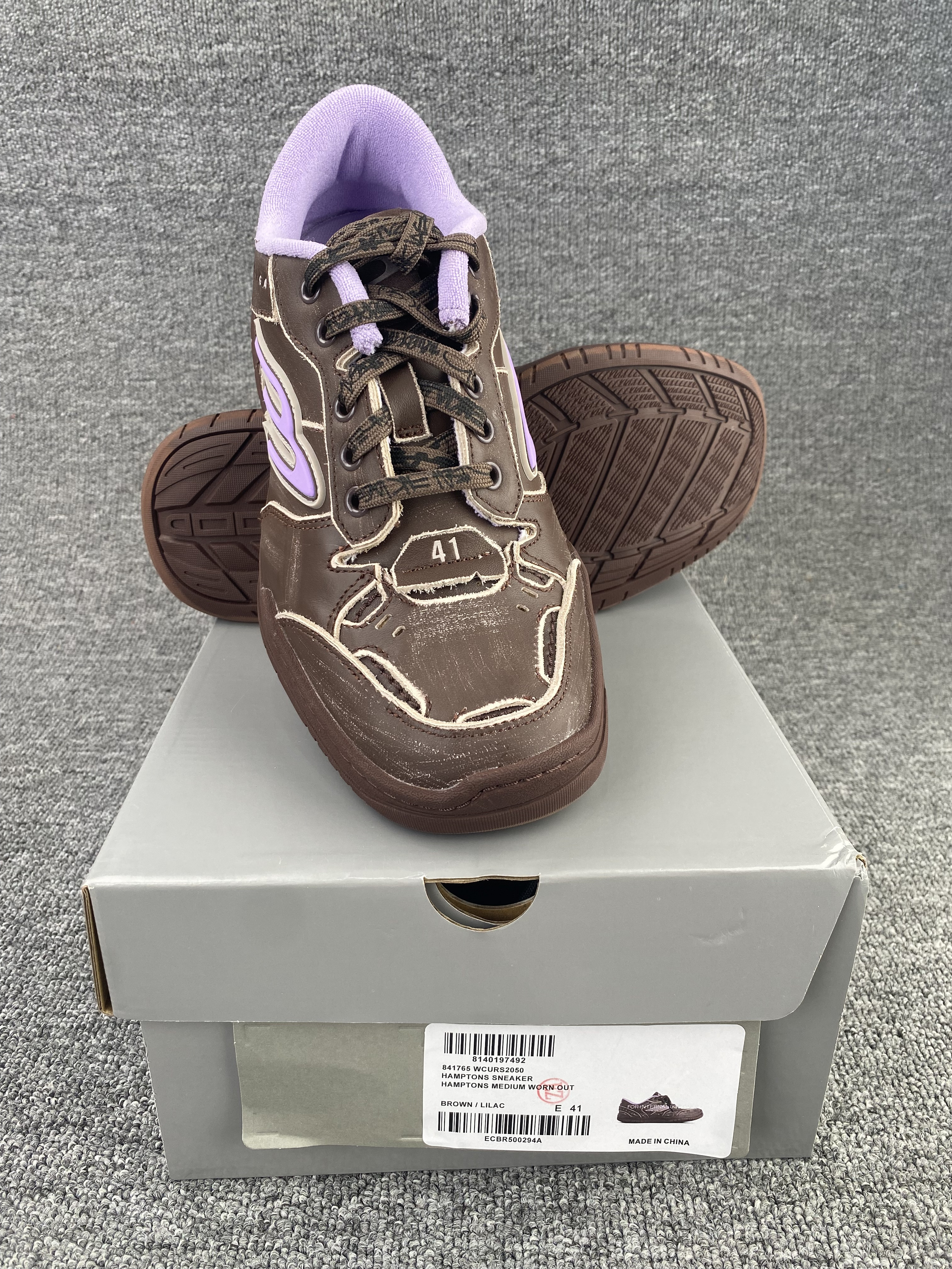 ua Ba*len*cia*ga hamptons medium worn-out sneaker in brown/lilac(run one size large)