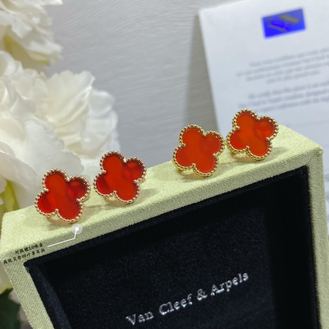 V*N CL*F & arpels premium fritillaria four-leaf clover earrings