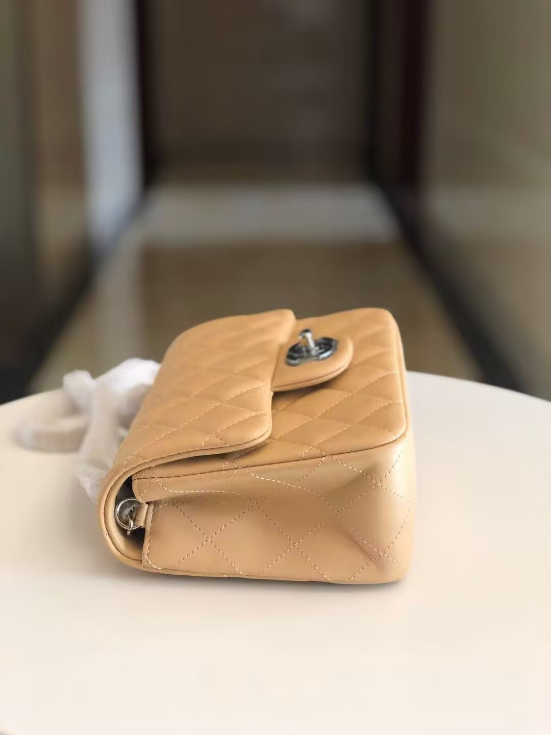 Ch*el mini classic handbag lambskin & silver-tone metal 13.5x 17x8cm