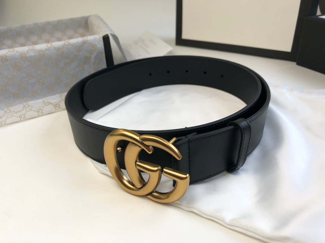 G*u*i wide leather belt with double g buckle 4.0
