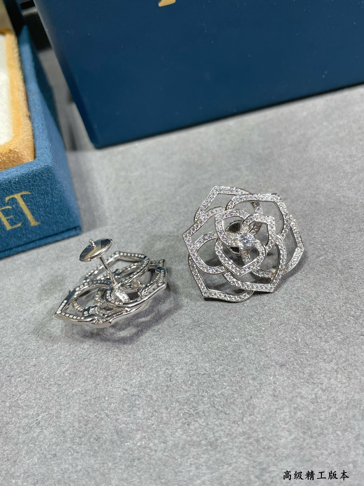 piaget fully Di*m*nd-encrusted hollow rose earrings
