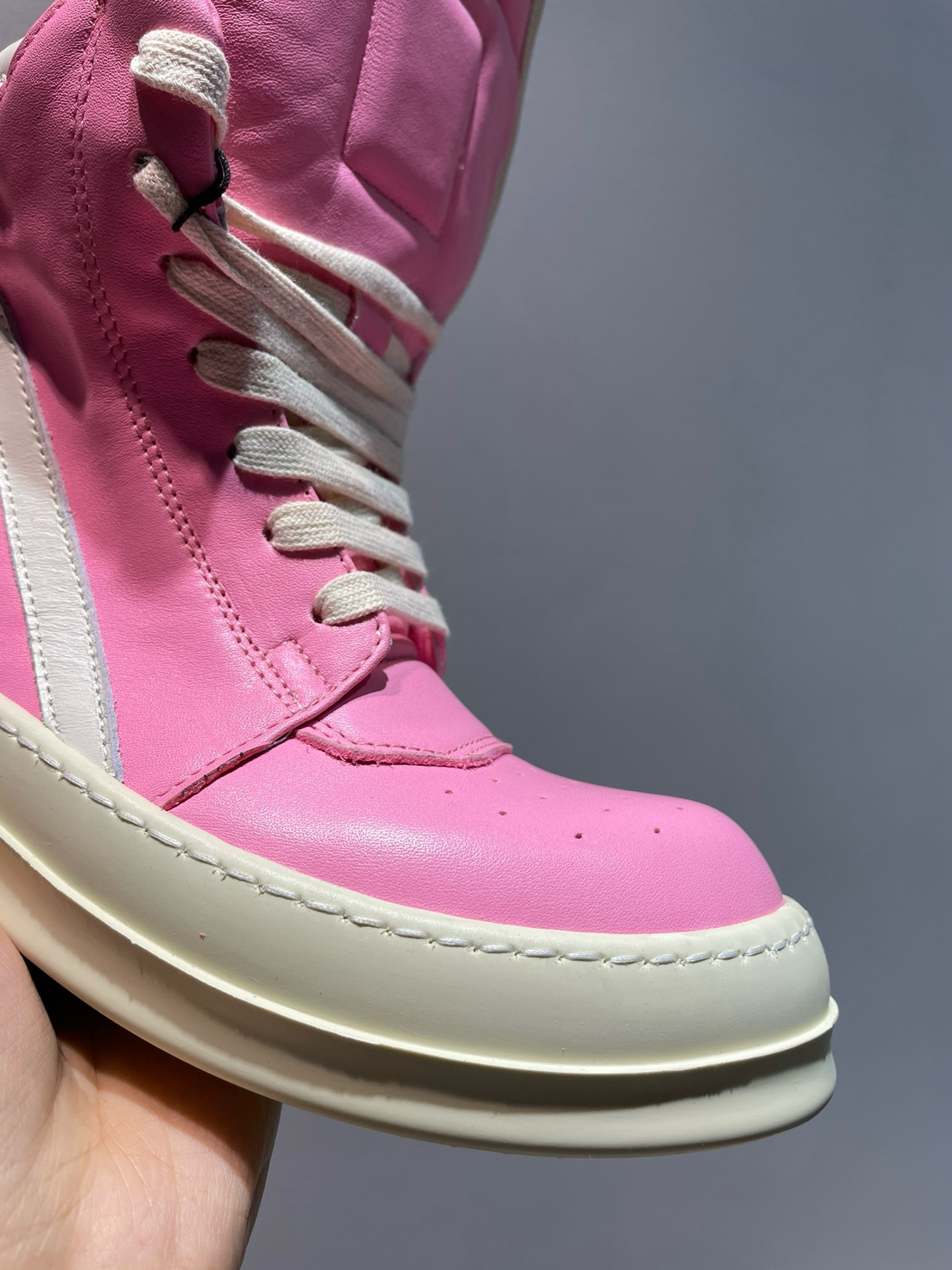 Rick Owens Geobasket High-Top Leather Pink Sneakers