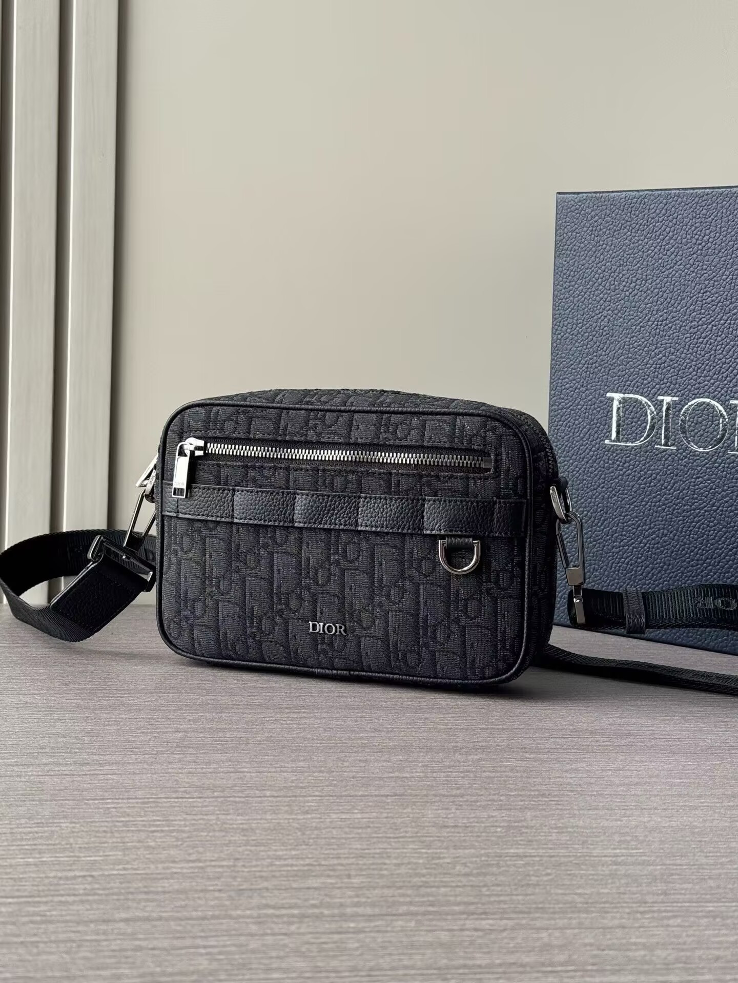 D*or safari bag with strap black D*or oblique jacquard 22x15x6cm