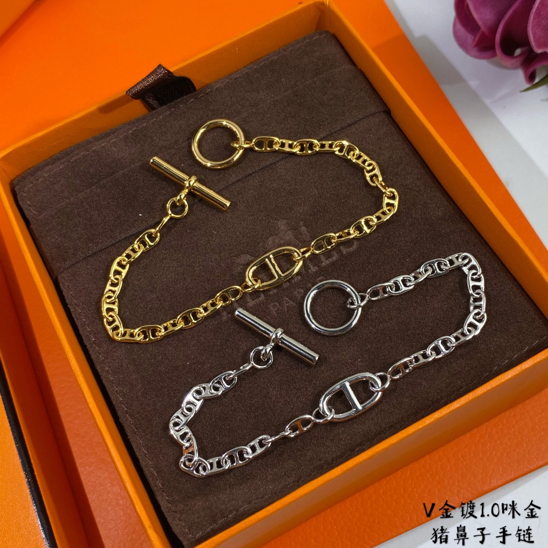 H**mes thick chain pig nose bracelet