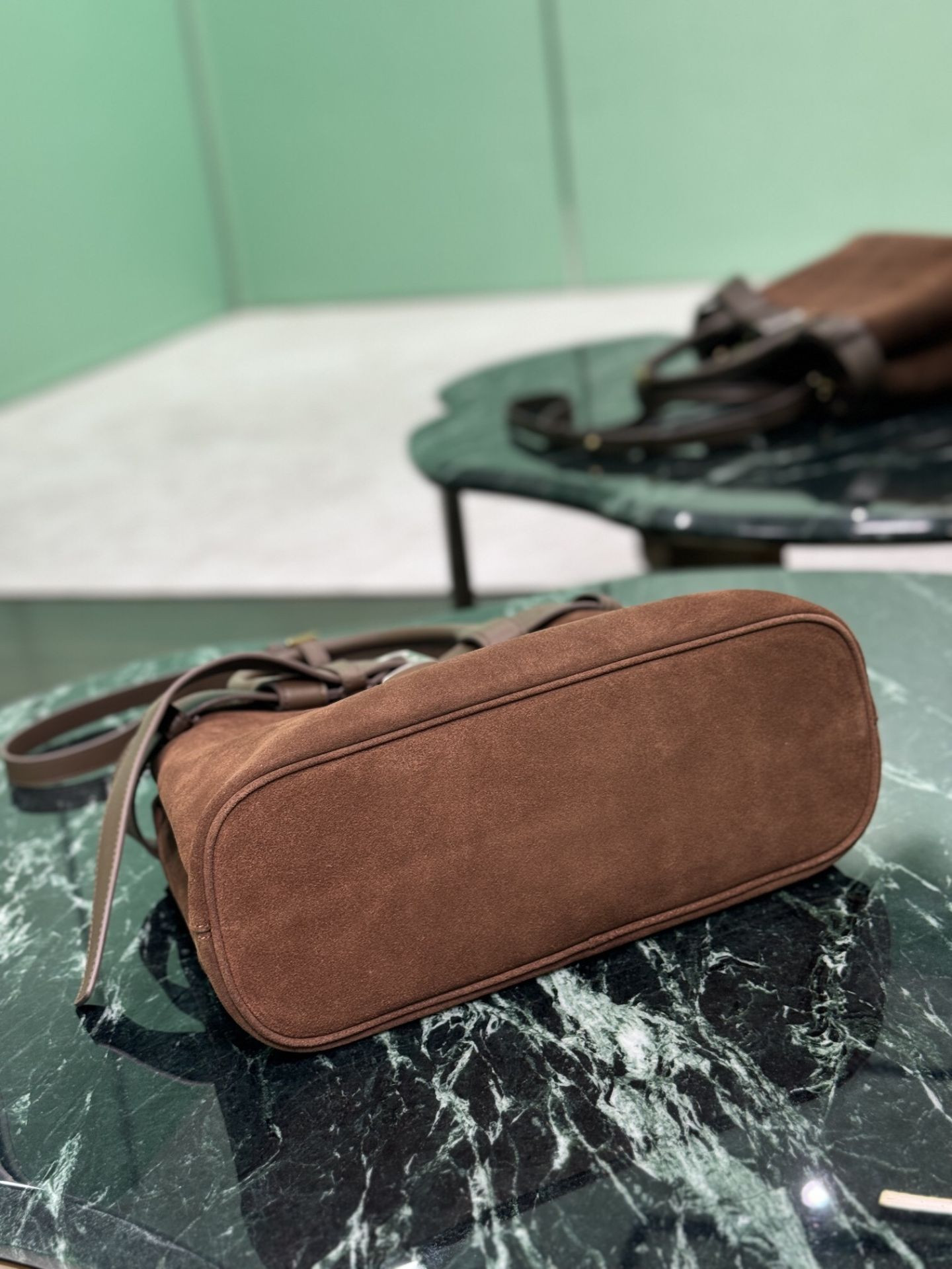 Pra*a buckle medium suede bag with belt 23x32x11cm