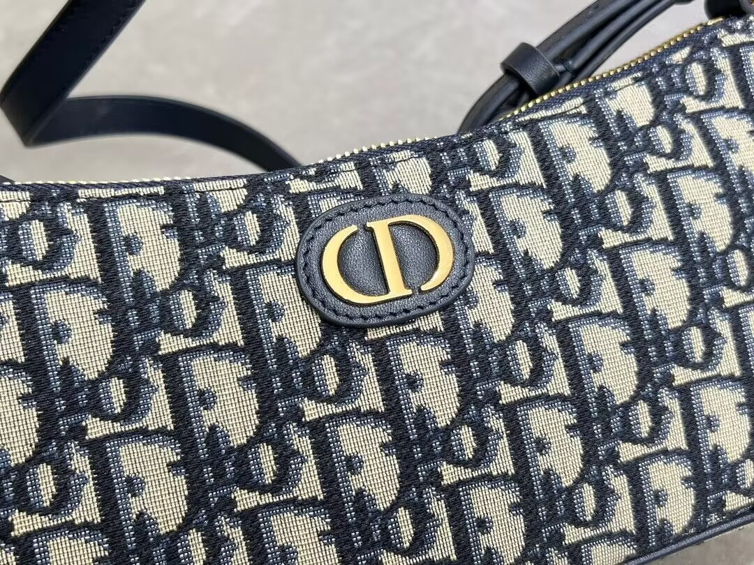D*or 30 montaigne wanderlust mini bag blue D*or oblique jacquard and smooth calfskin 26x12x7cm