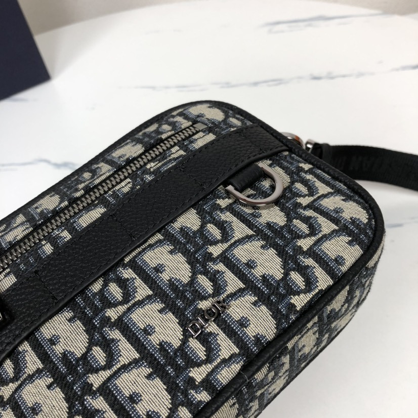 D*or mini safari bag with strap beige and black D*or oblique jacquard 6.5 x 5 x 1.5 inches