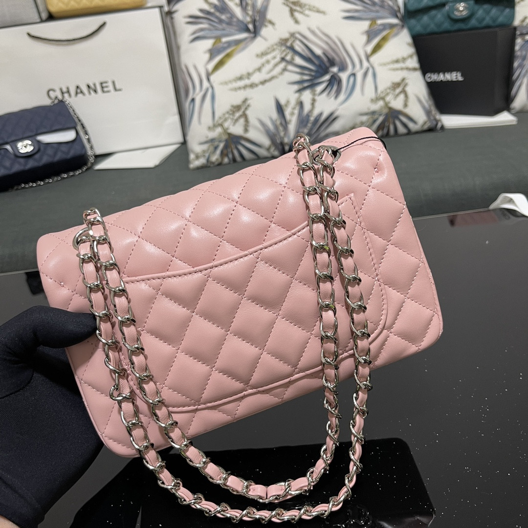 Ch*el small classic handbag lambskin pink 5.7 × 9 × 2.3 in