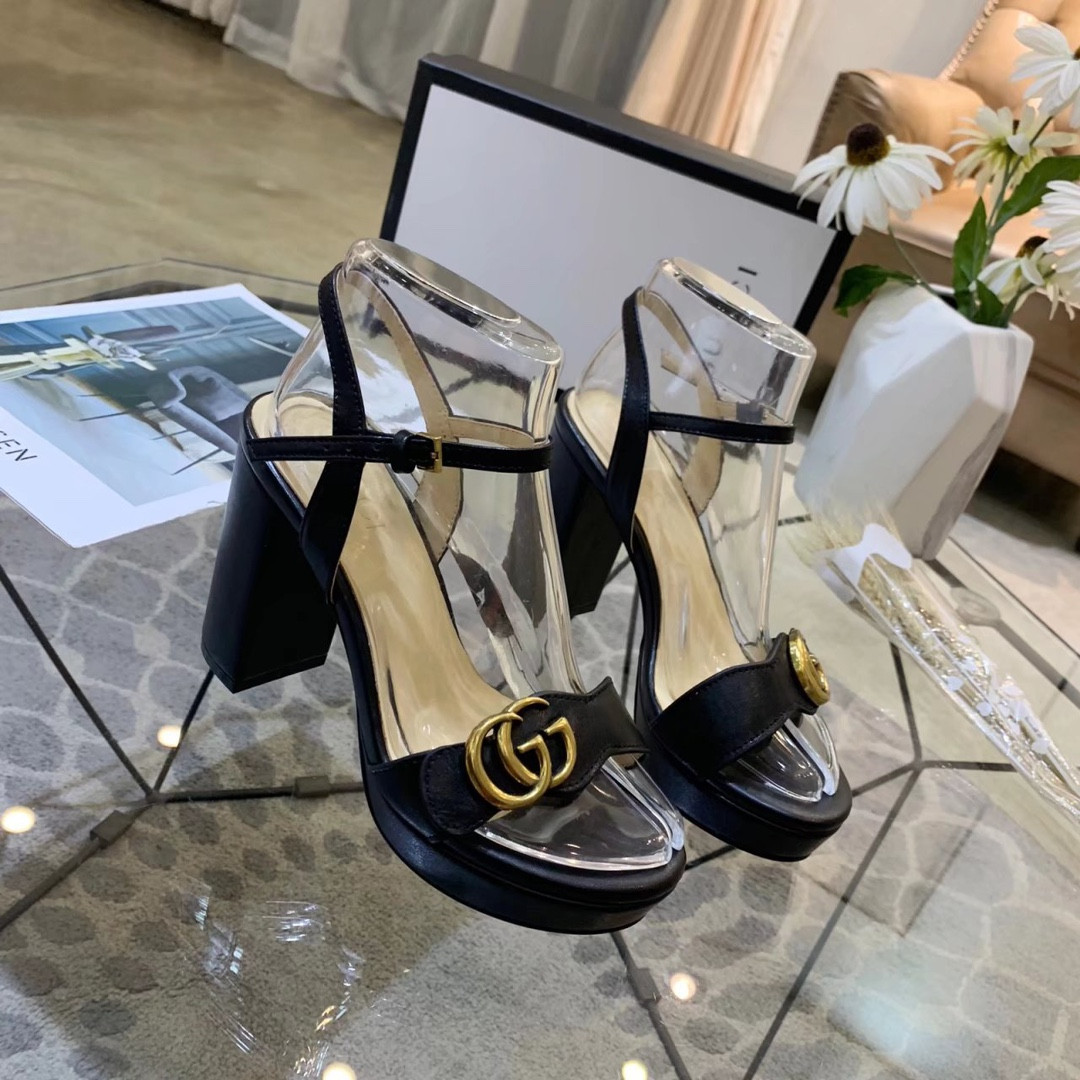 ua G*u*i leather high-heel sandal