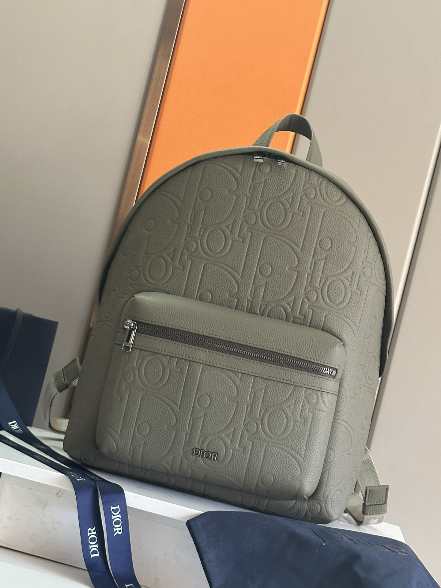 D*or rider 2.0 backpack khaki D*or gravity leather and khaki grained calfskin 31 x 40 x 18 cm