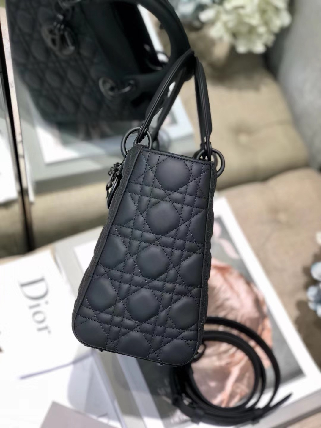 medium lady D*or bag 9.5 x 8 x 4.5 inches