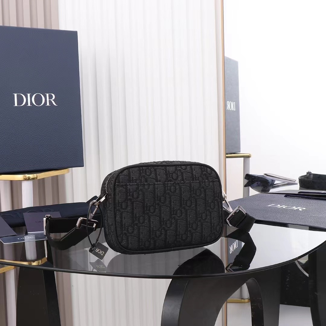 D*or mini safari bag with strap black D*or oblique jacquard 6.5 x 5 x 1.5 inches