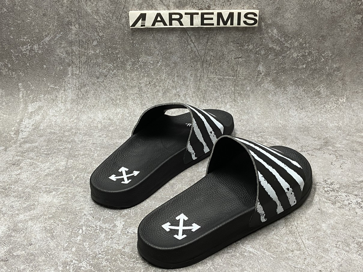 OFF-WHITE Spray Stripes Slide Black White (No Shoe Box)