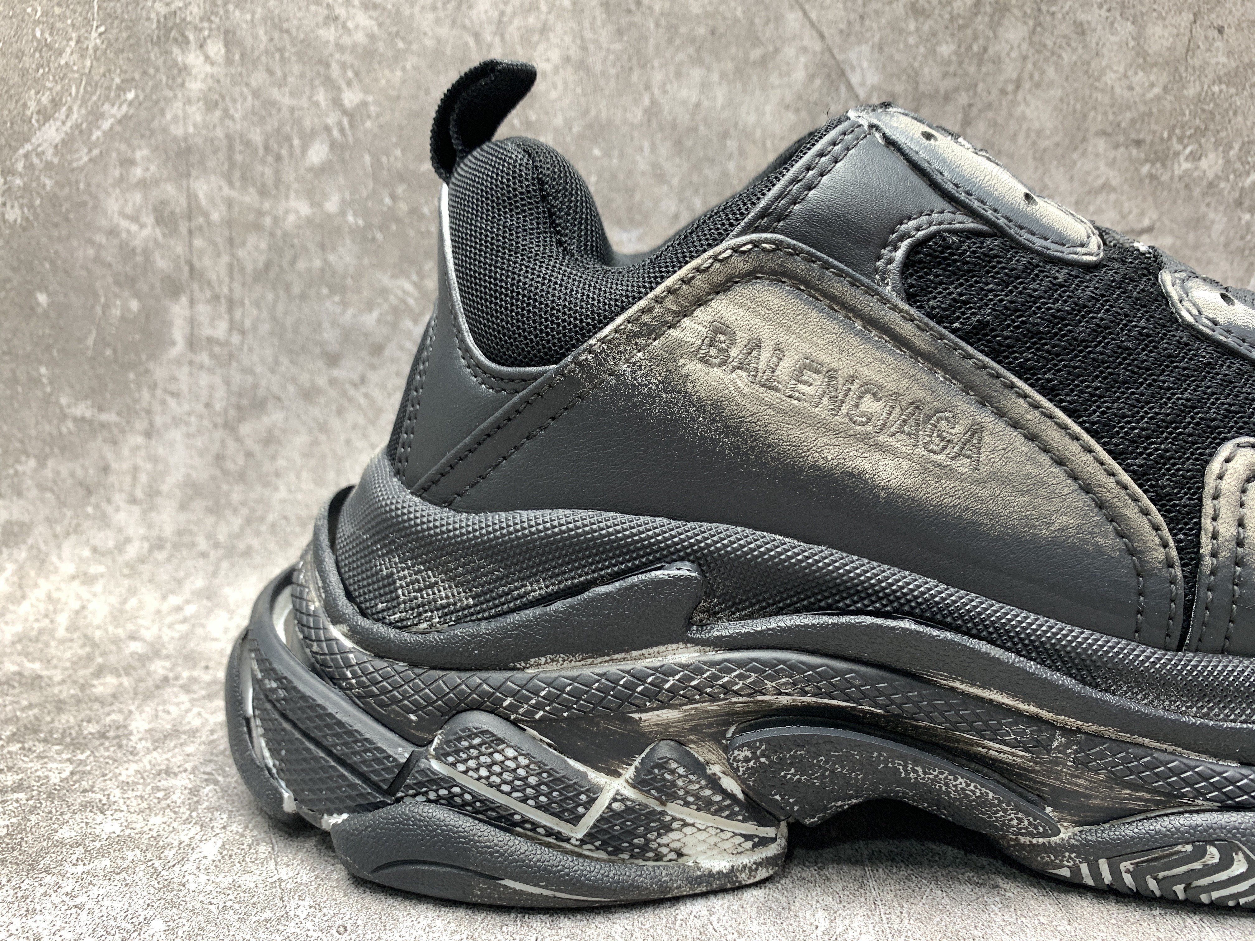 Balenciga Black Faded Triple S Sneakers