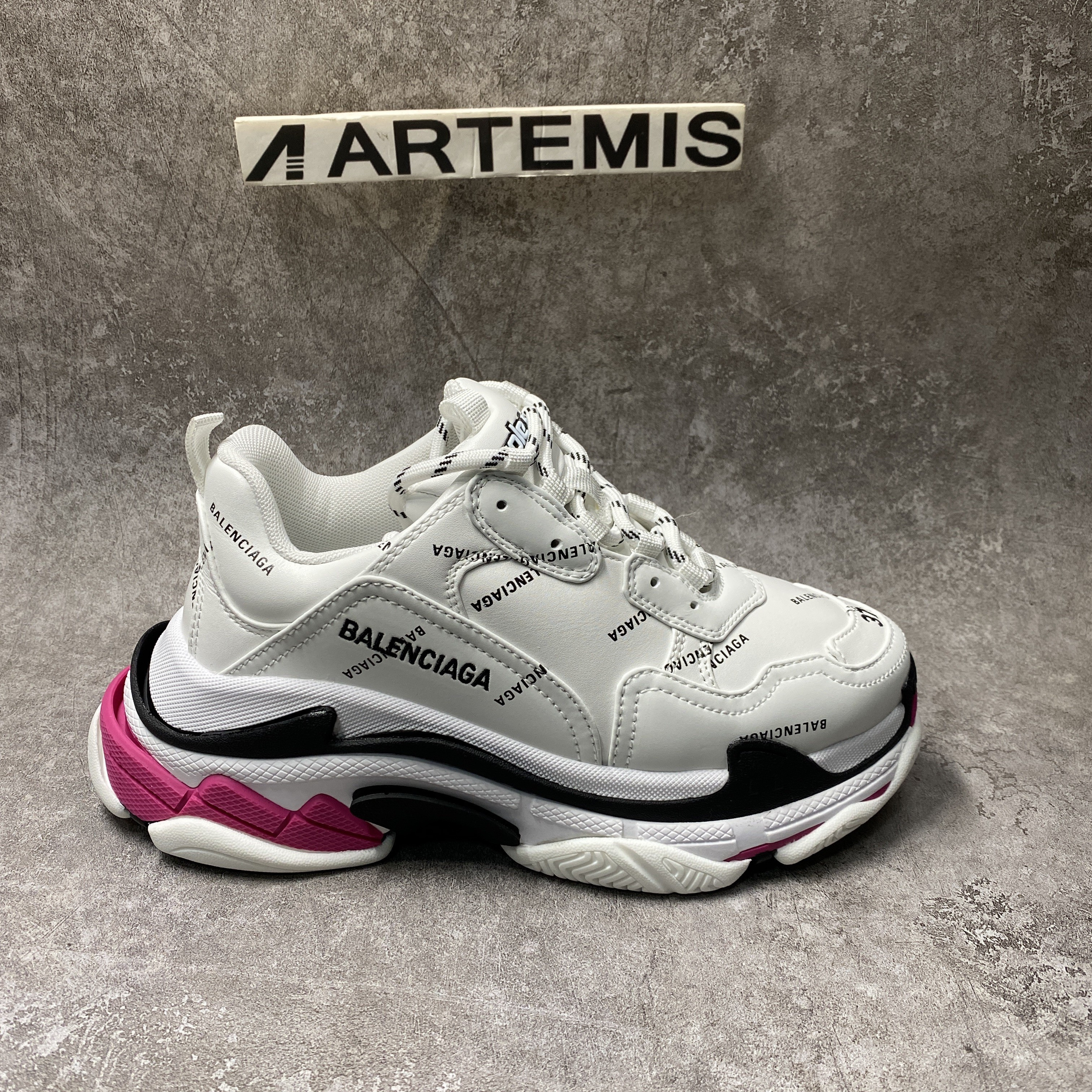Balenciga All Over Logo Triple S Pink Black
