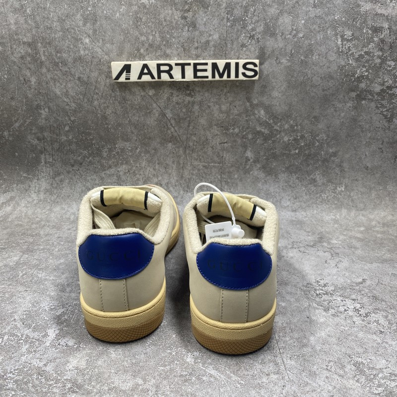 GC Screener Trimmed Distressed Leather and Printed Canvas Sneaker