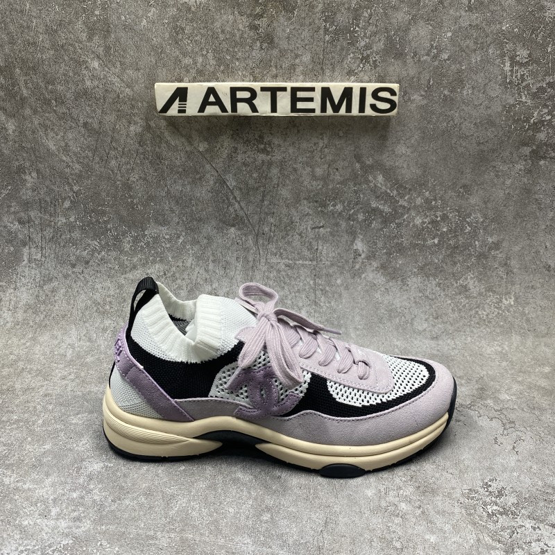 Channel Blended Fabrics Street Style White Purple Plain Sock Sneakers