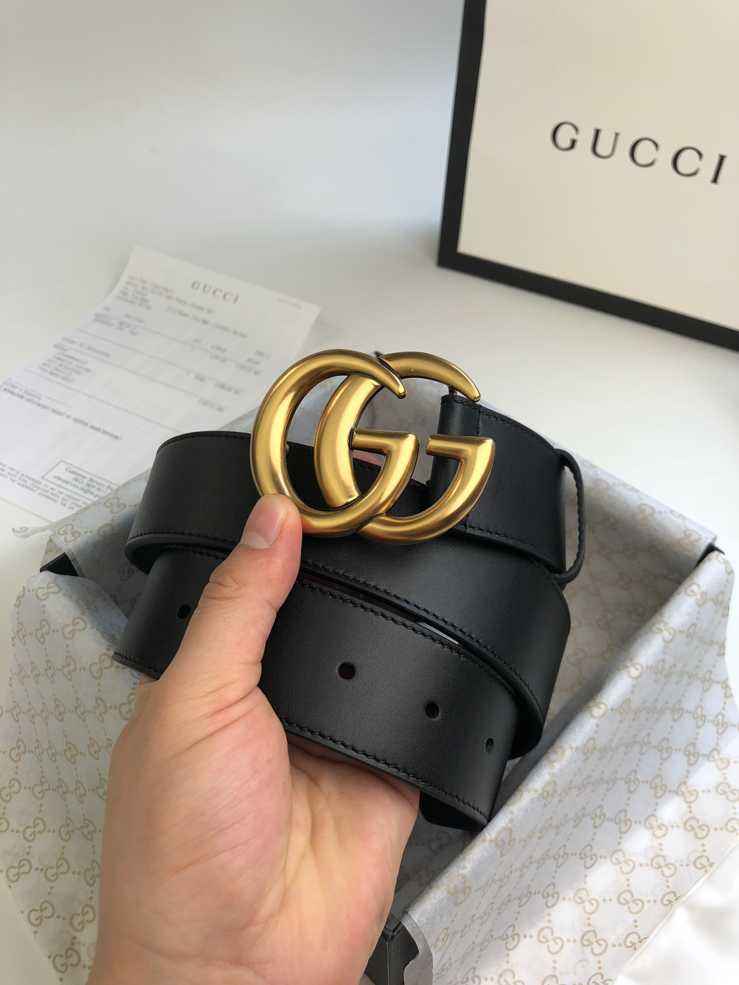 G*u*i wide leather belt with double g buckle 3.5