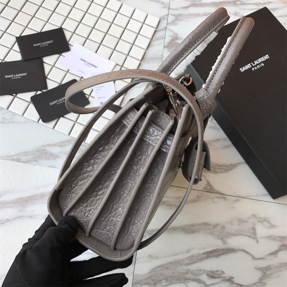 Y*L sac de jour nano in matte crocodile embossed leather dark grey