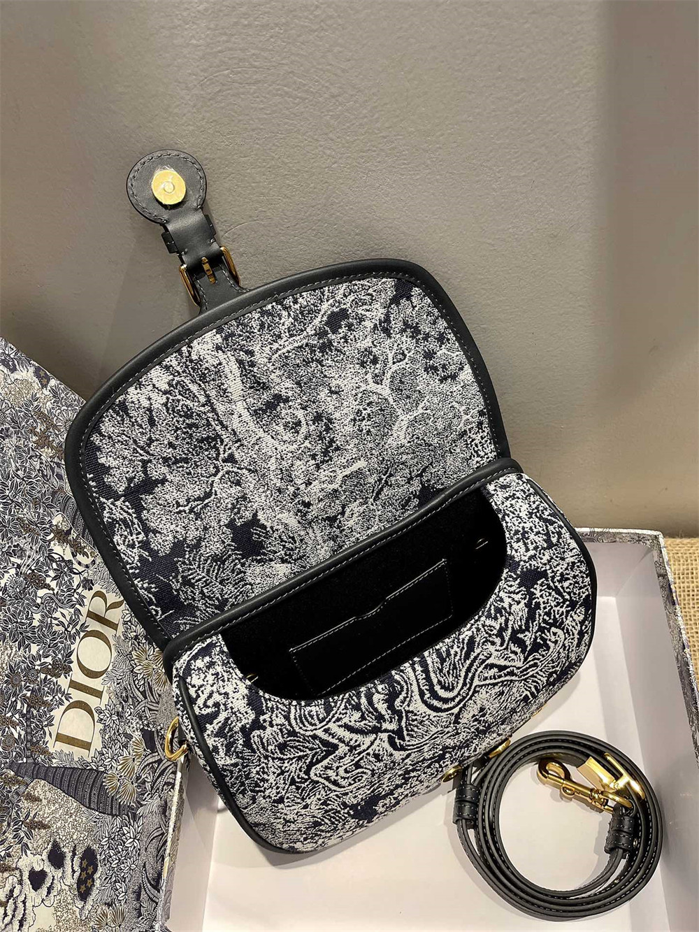 medium D*or bobby bag white black D*or oblique jacquard