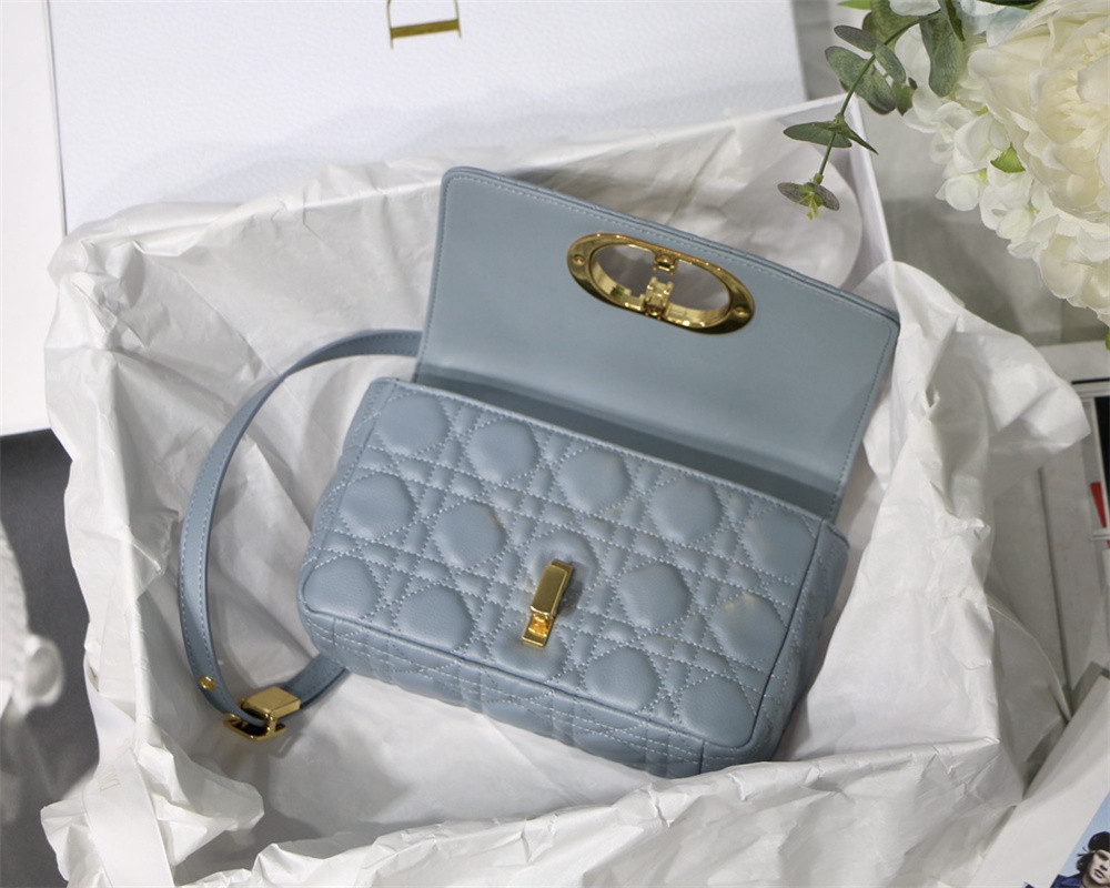 small d*or caro bag light blue S*pple cannage calfskin 20 x 12 x 7 cm