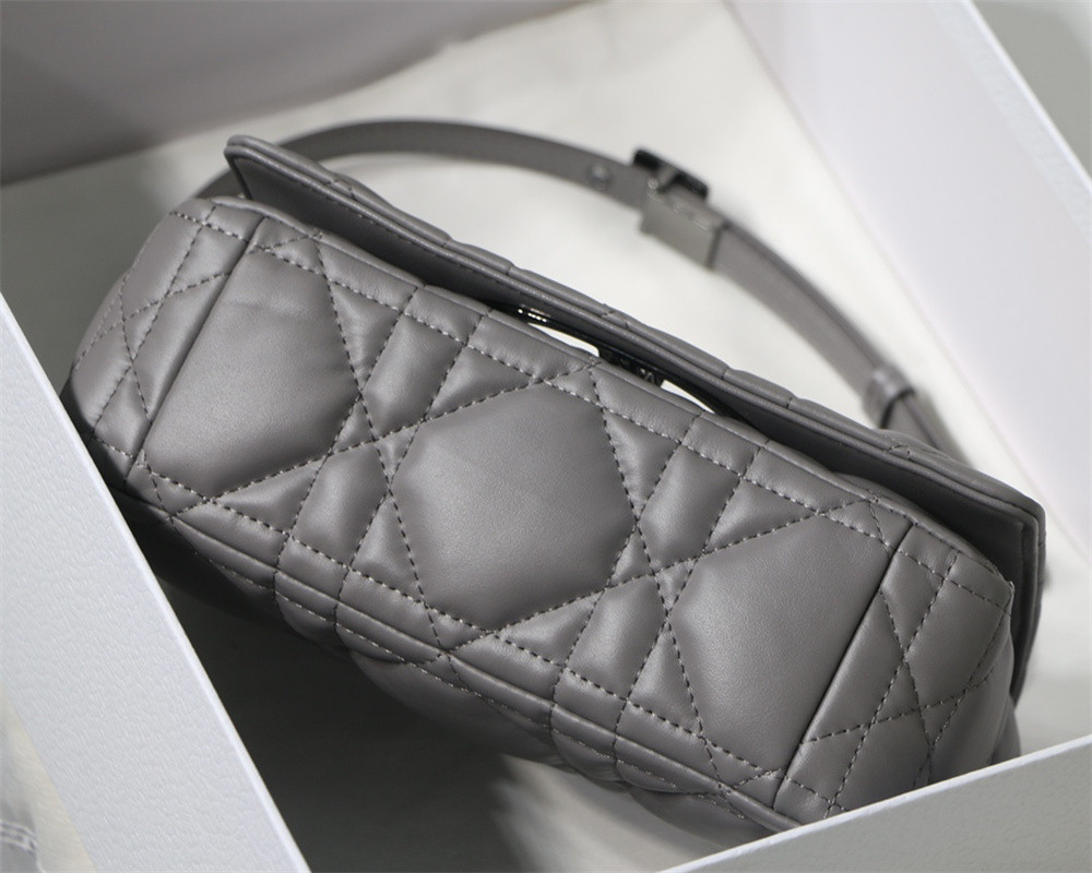 small d*or caro bag grey S*pple cannage calfskin with silver hardware 20 x 12 x 7 cm