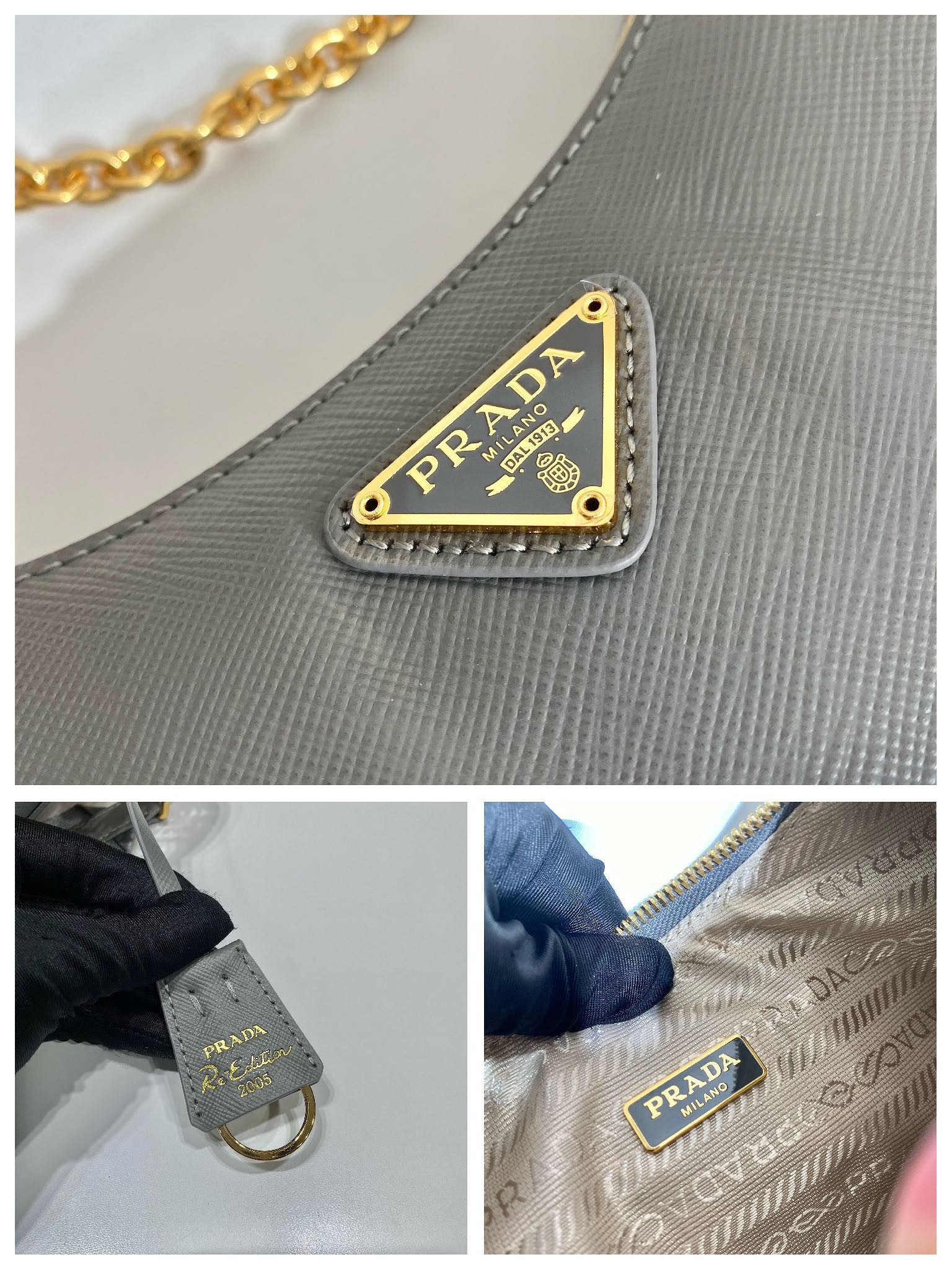Pra*a re-edition 2005 saffiano leather bag grey