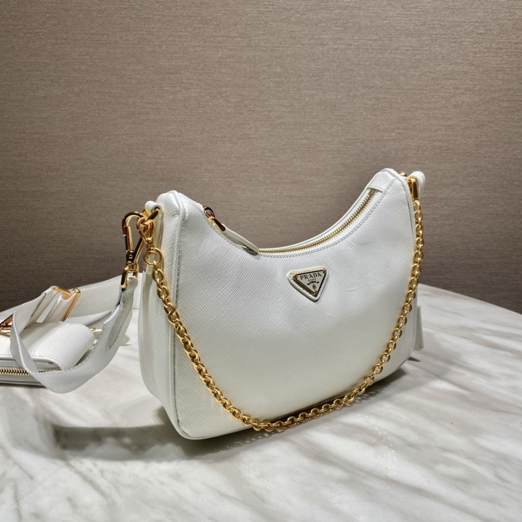 Pra*a re-edition 2005 saffiano leather bag white