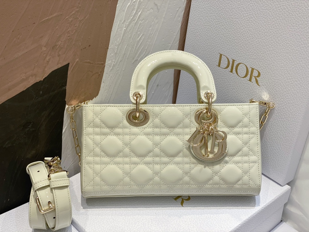 D*or small lady d-joy bag white patent