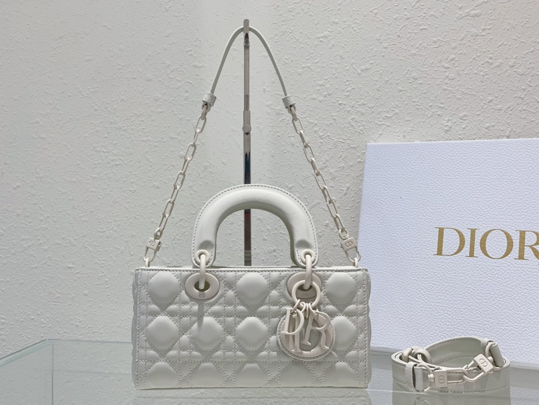 D*or small lady d-joy bag ultramatte white cannage calfskin