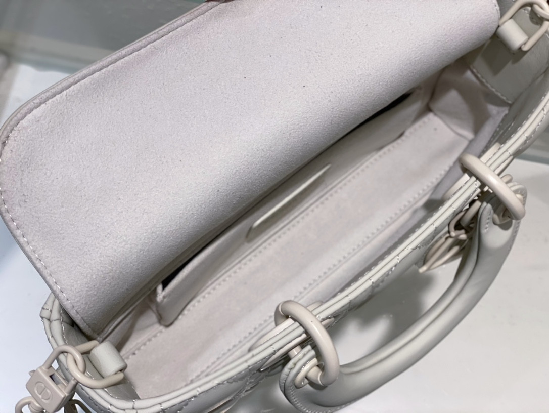D*or small lady d-joy bag ultramatte white cannage calfskin