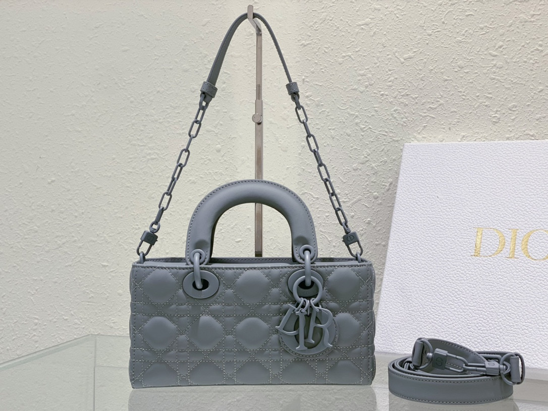 D*or small lady d-joy bag ultramatte grey cannage calfskin
