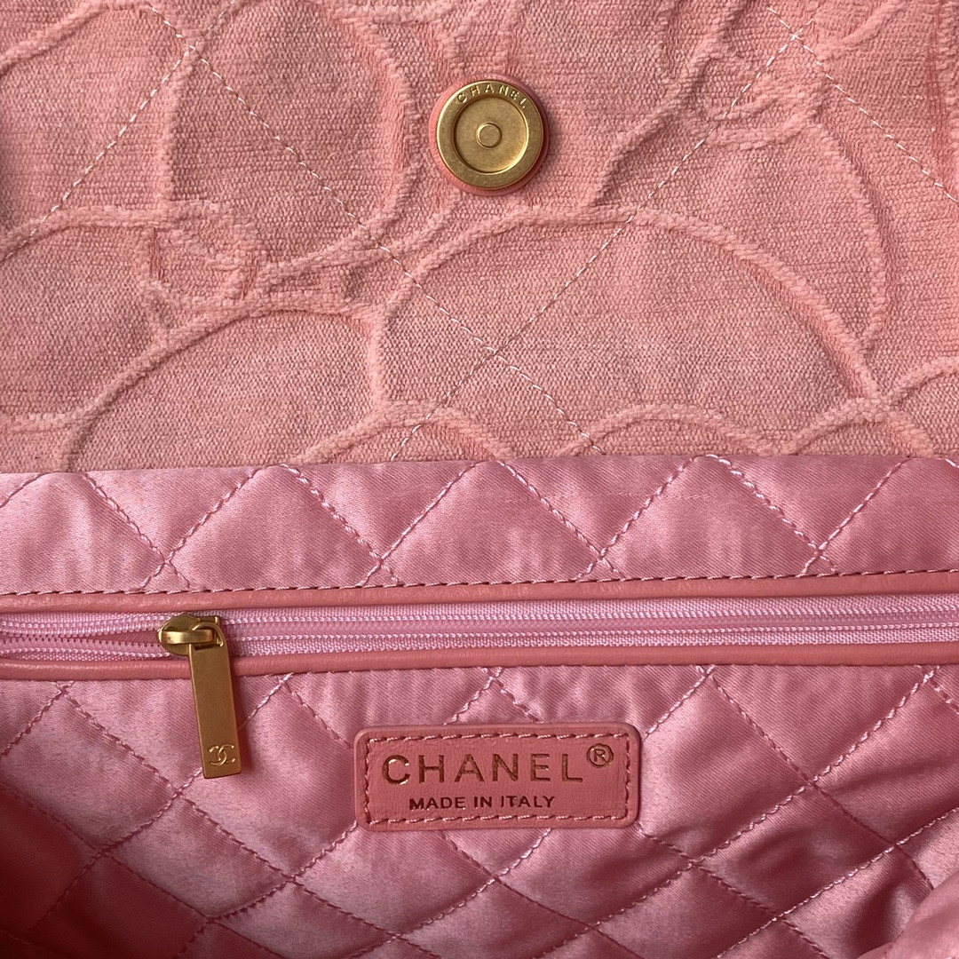 Ch*el 22 handbag velvet pink 15.2×16.4×3.1 in