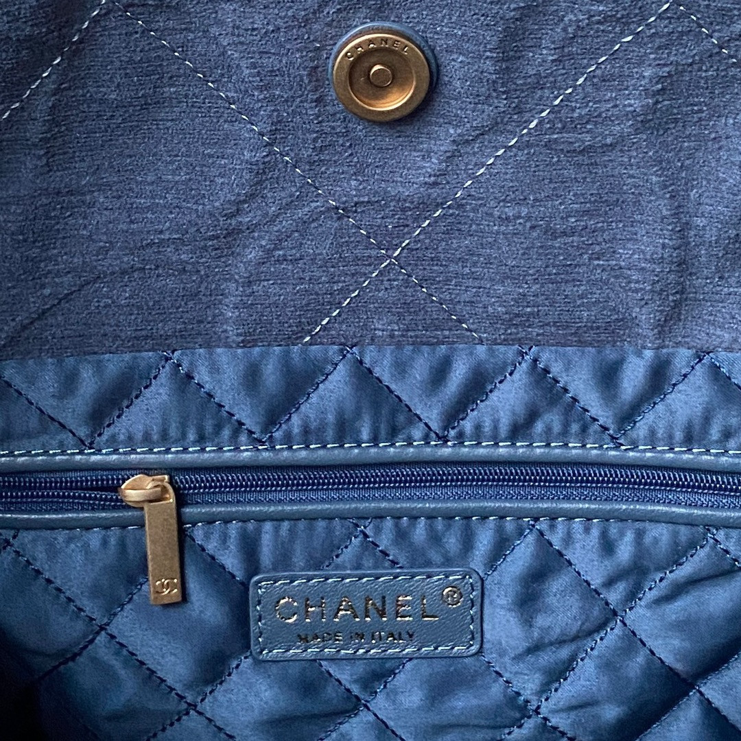 Ch*el 22 handbag velvet blue 15.2×16.4×3.1 in