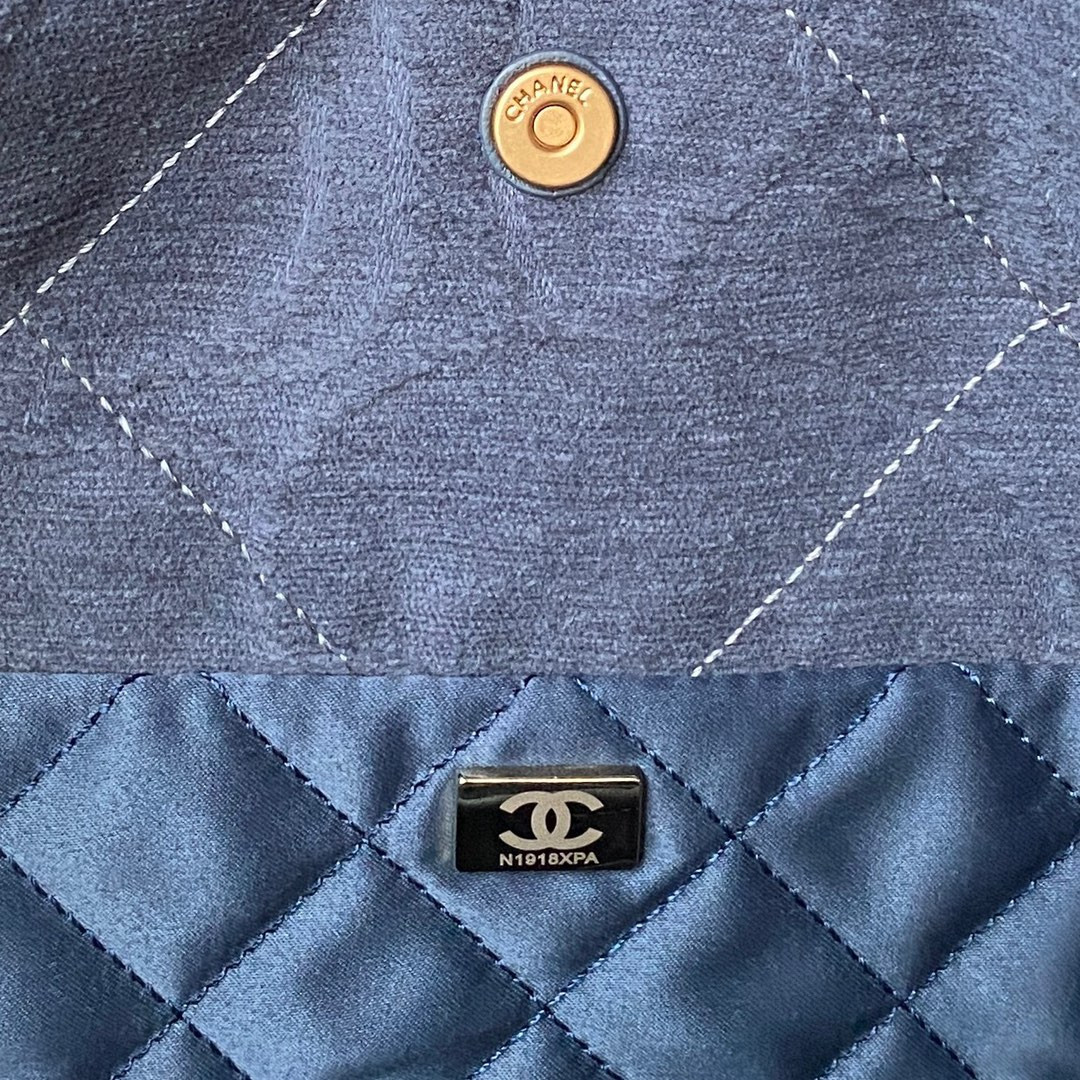 Ch*el 22 small handbag velvet navy 13.7×14.4×2.7 in
