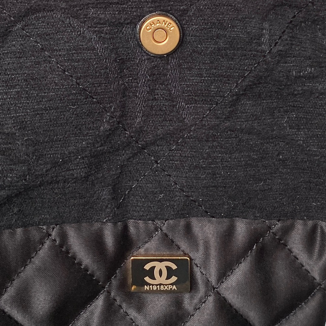 Ch*el 22 handbag velvet black 15.2×16.4×3.1 in