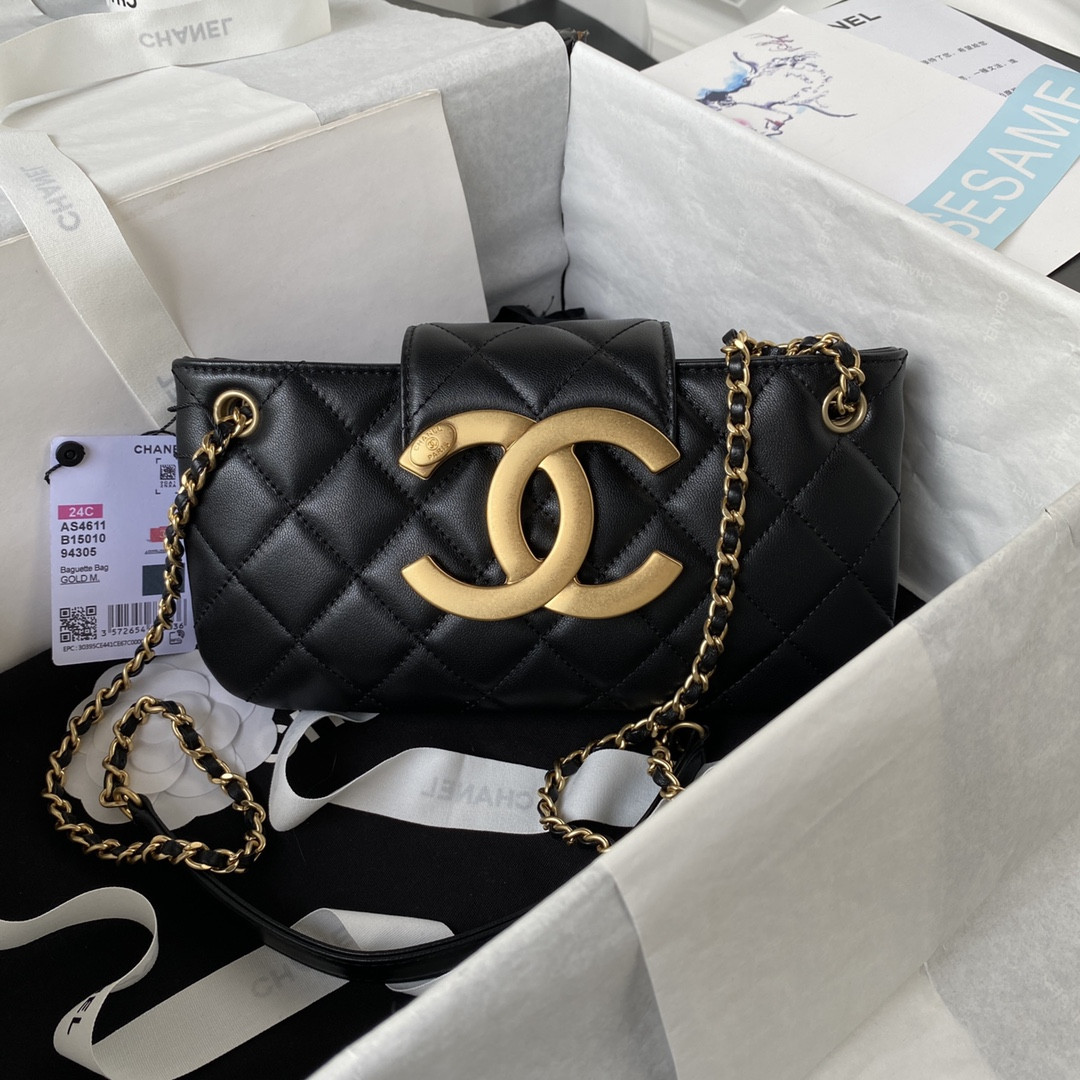 Ch*el baguette bag black 4.5 × 9.4 × 1.8 in