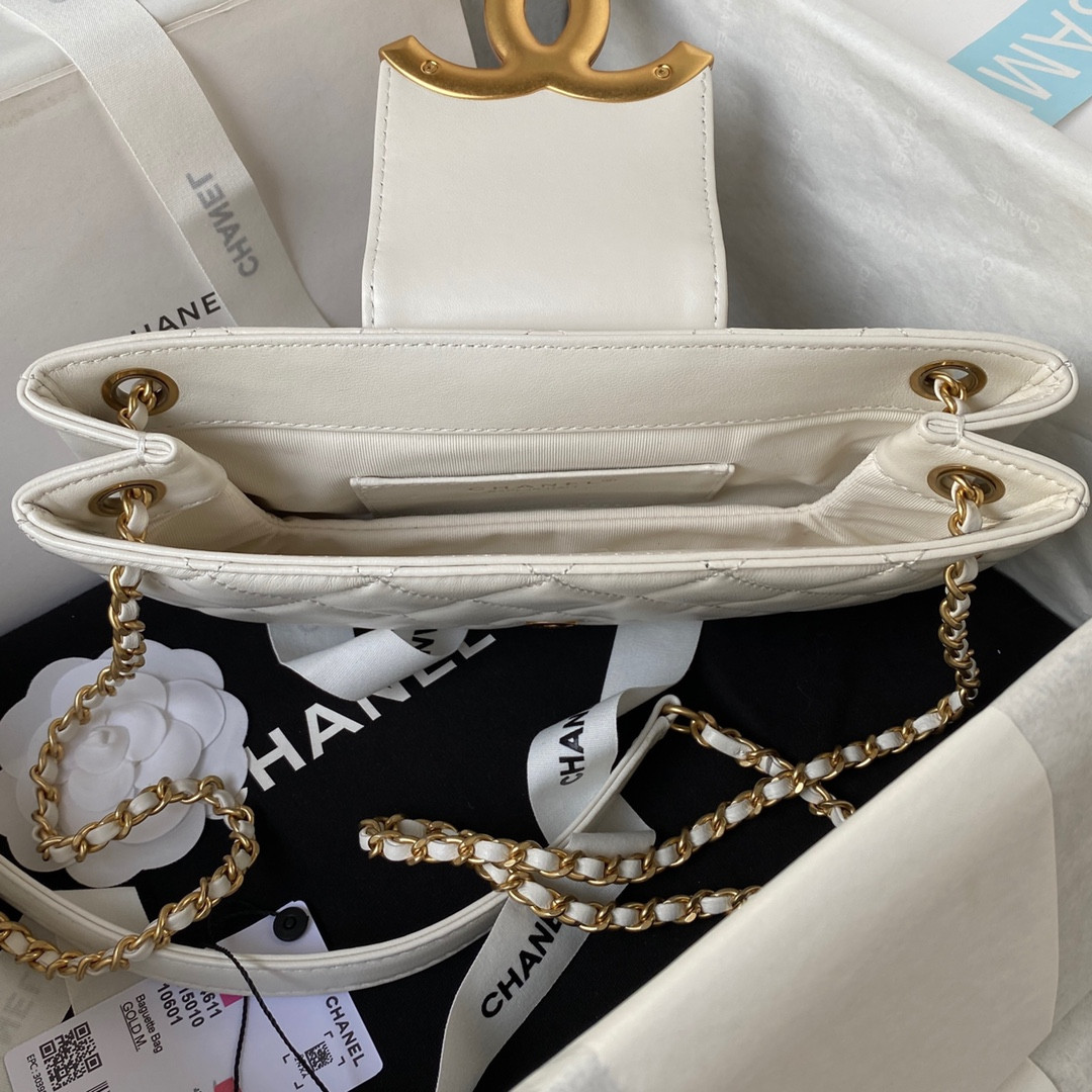 Ch*el baguette bag white 4.5 × 9.4 × 1.8 in