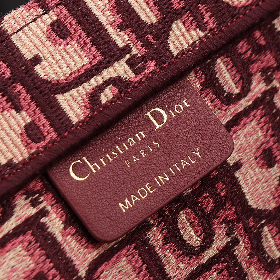 medium D*or book tote oblique burgundy 14 x 11 x 6.5 inches