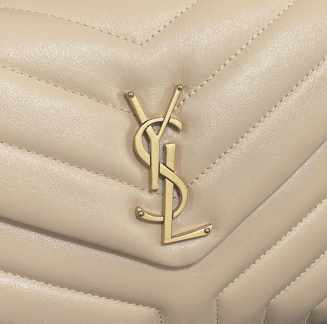 Y*L loulou small in quilted leather light beige 9 x 6.1 x 3.3 inches