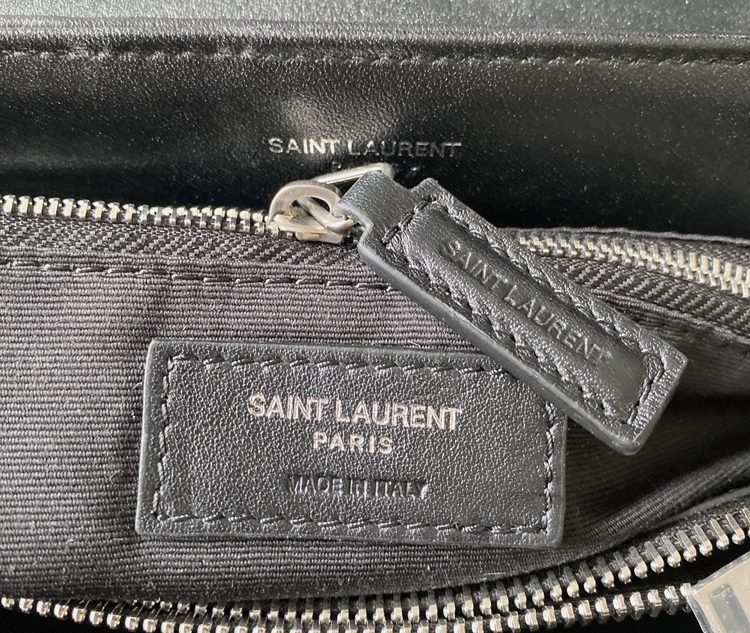 Y*L loulou medium in quilted leather black silver 12.5 x 8.6 x 3.5 inches